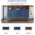 Retro Style Sideboard With Adjustable Shelves, Rectangular Metal Handles And Legs For Kitchen, Living Room, And Dining Room Navy Navy Mdf