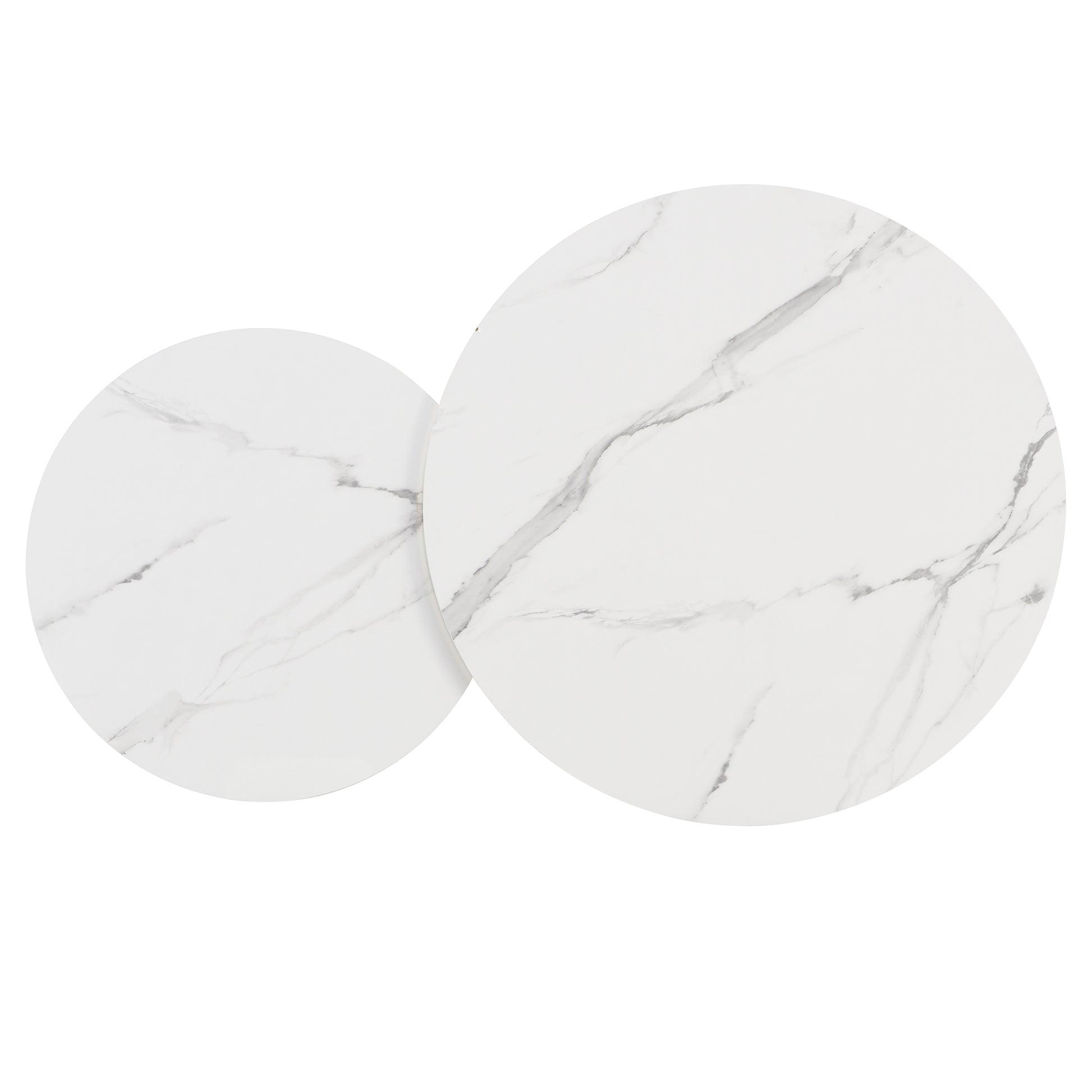 Modern Round Nesting Coffee Table Set 2 Piece White & Marbling Top Gold Base White Mdf