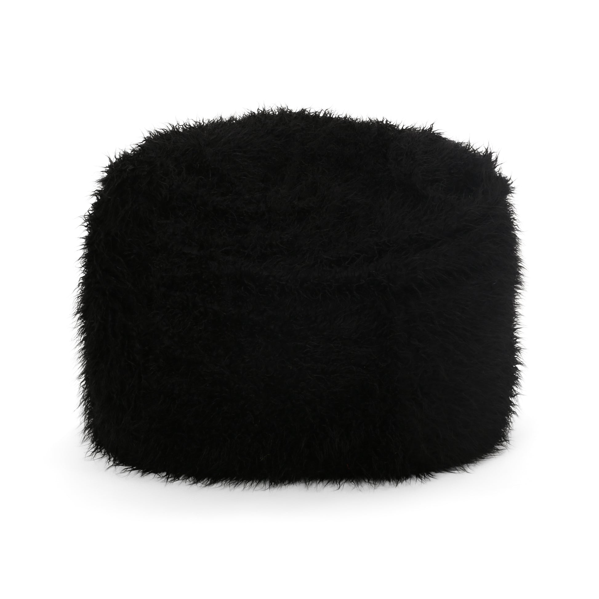 Mahin 5 Foot Rounded Faux Fur Bean Bag, Black Black Faux Fur