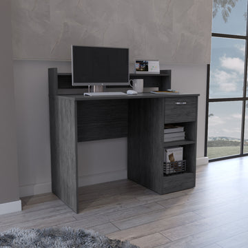 Vera Computer Desk With Top Open Shelf, 1 Drawer And 2 Storage Shelves, Smokey Oak Gray Particle Board Particle Board