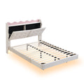 Full Size Upholstery Platform Bed Frame With Led Light Strips,Headboard Storage Space And Two Usb Charging Deisgn,Beige Beige Upholstered