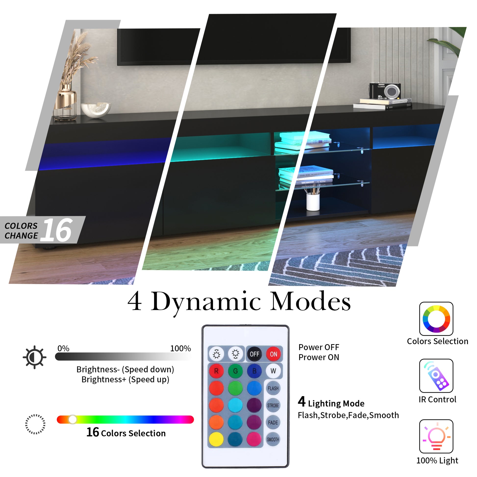 Modern Design Tv Stands For Tvs Up To 80'', Led Light Entertainment Center, Media Console With Multi Functional Storage, Tv Cabinet For Living Room,Bedroom, Home Theatre Black Primary Living Space 70 79 Inches 70 79 Inches Particle Board