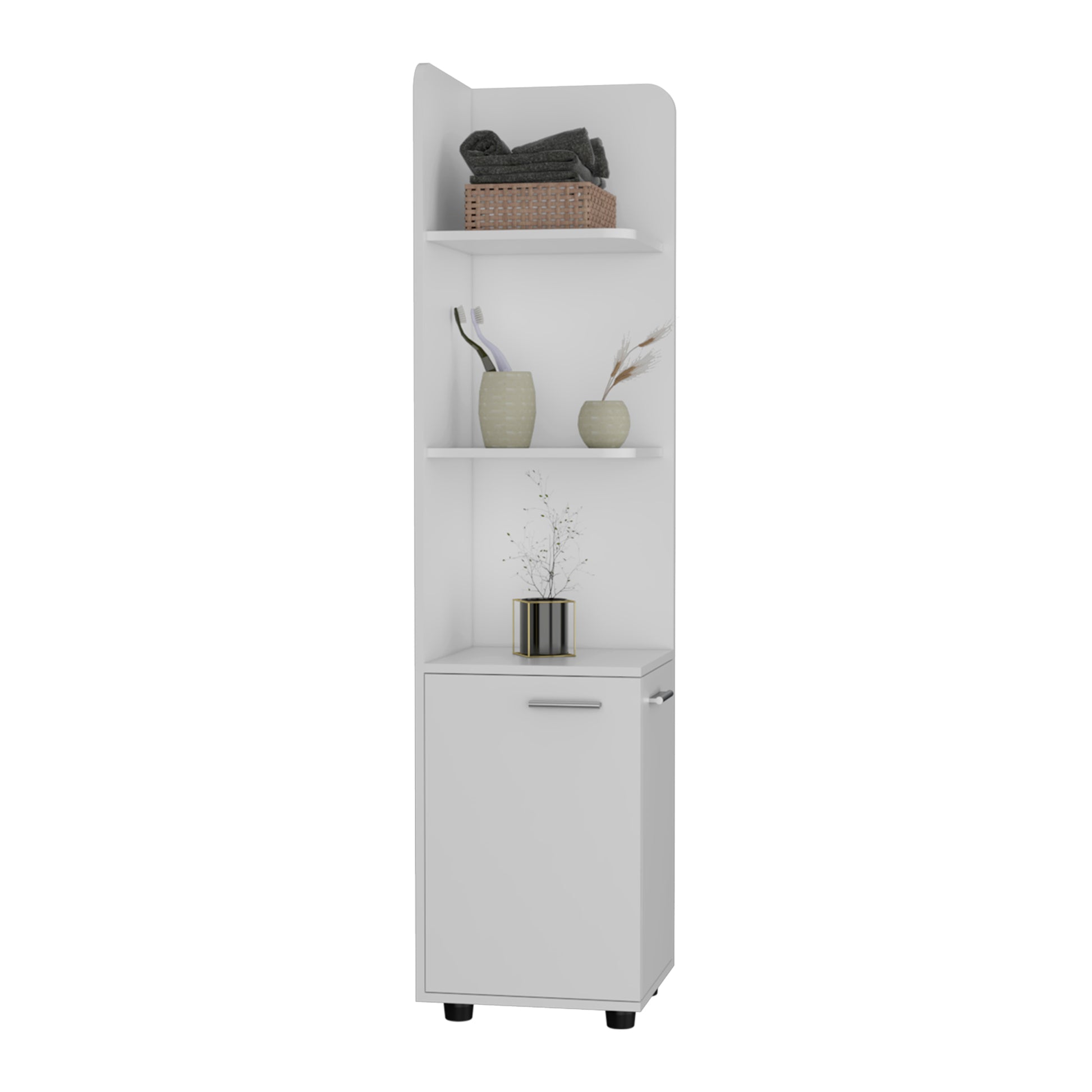 62H" Tall Corner Cabinet With 3 Tier Shelf And 2 Door, White White Particle Board Particle Board