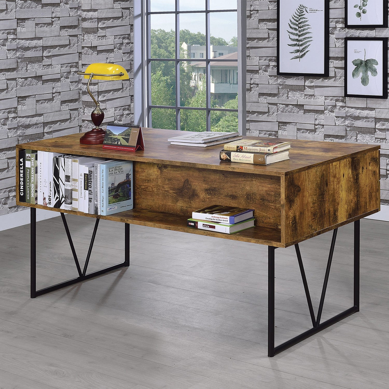 4 Drawer Writing Desk In Antique Nutmeg And Black Brown Writting Desk Rectangular Particle Board Mdf