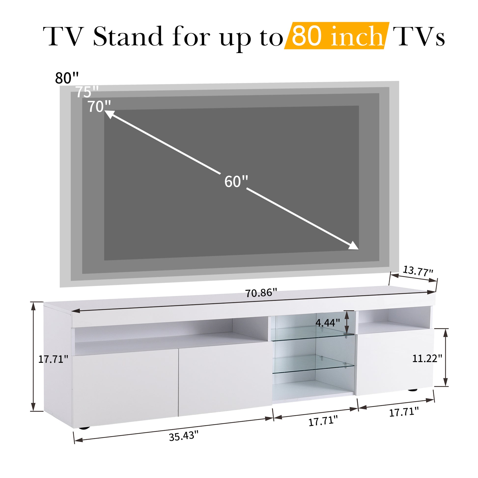 Modern Design Tv Stands For Tvs Up To 80'', Led Light Entertainment Center, Media Console With Multi Functional Storage, Tv Cabinet For Living Room,Bedroom, Home Theatre White Primary Living Space 70 79 Inches 70 79 Inches Particle Board