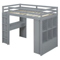 Twin Size Loft Bed With Large Shelves, Writing Desk And Led Light, Gray Gray Solid Wood Mdf