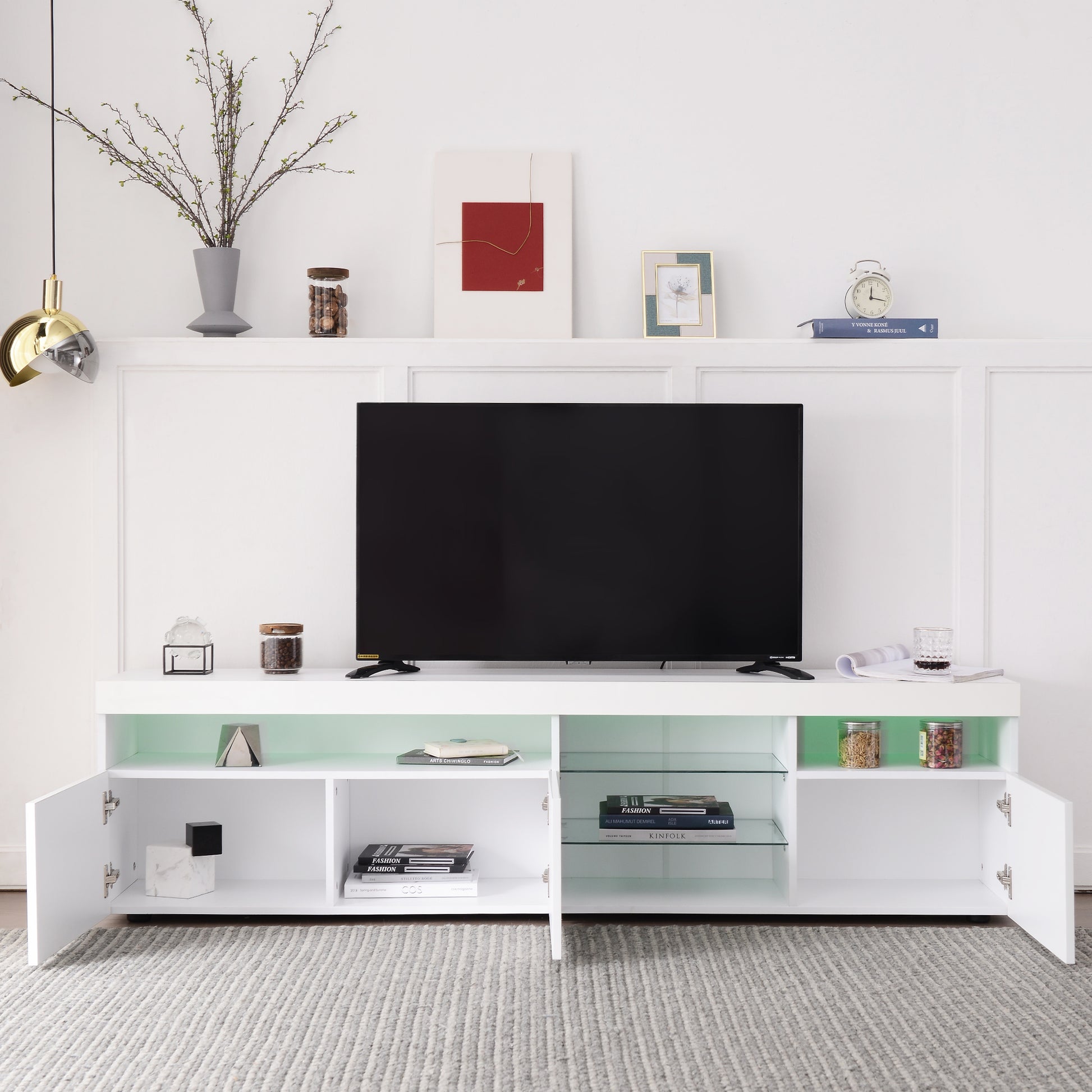 Modern Design Tv Stands For Tvs Up To 80'', Led Light Entertainment Center, Media Console With Multi Functional Storage, Tv Cabinet For Living Room,Bedroom, Home Theatre White Primary Living Space 70 79 Inches 70 79 Inches Particle Board