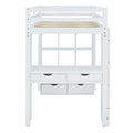 Twin Size Loft Bed With Large Shelves, Writing Desk And Led Light, White White Solid Wood Mdf