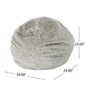 Yasmin 3 Foot Rounded Faux Fur Bean Bag, Grey Pebble Pattern Grey White Faux Fur