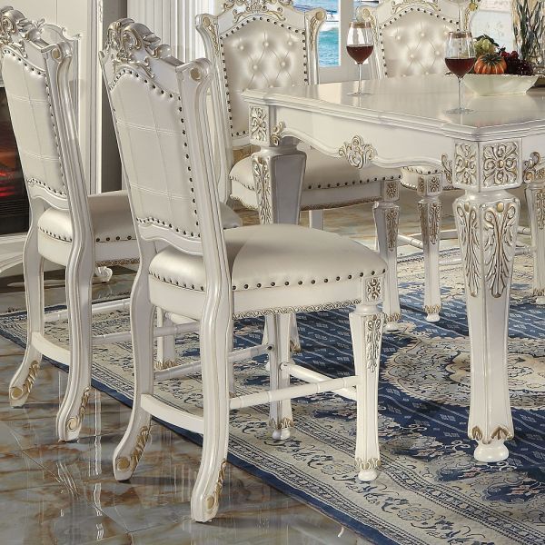 Vendome Counter Height Chair Set 2 , Synthetic Leather & Antique Pearl Finish Dn01516 Antique White Pu Leather