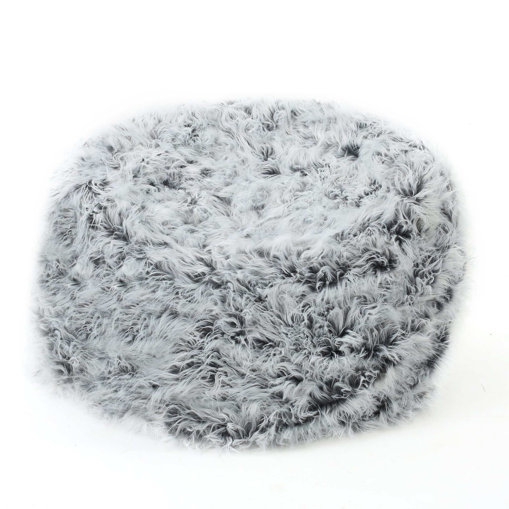 Mahin 5 Foot Rounded Faux Fur Bean Bag, Silver Gray Gray Silver Faux Fur