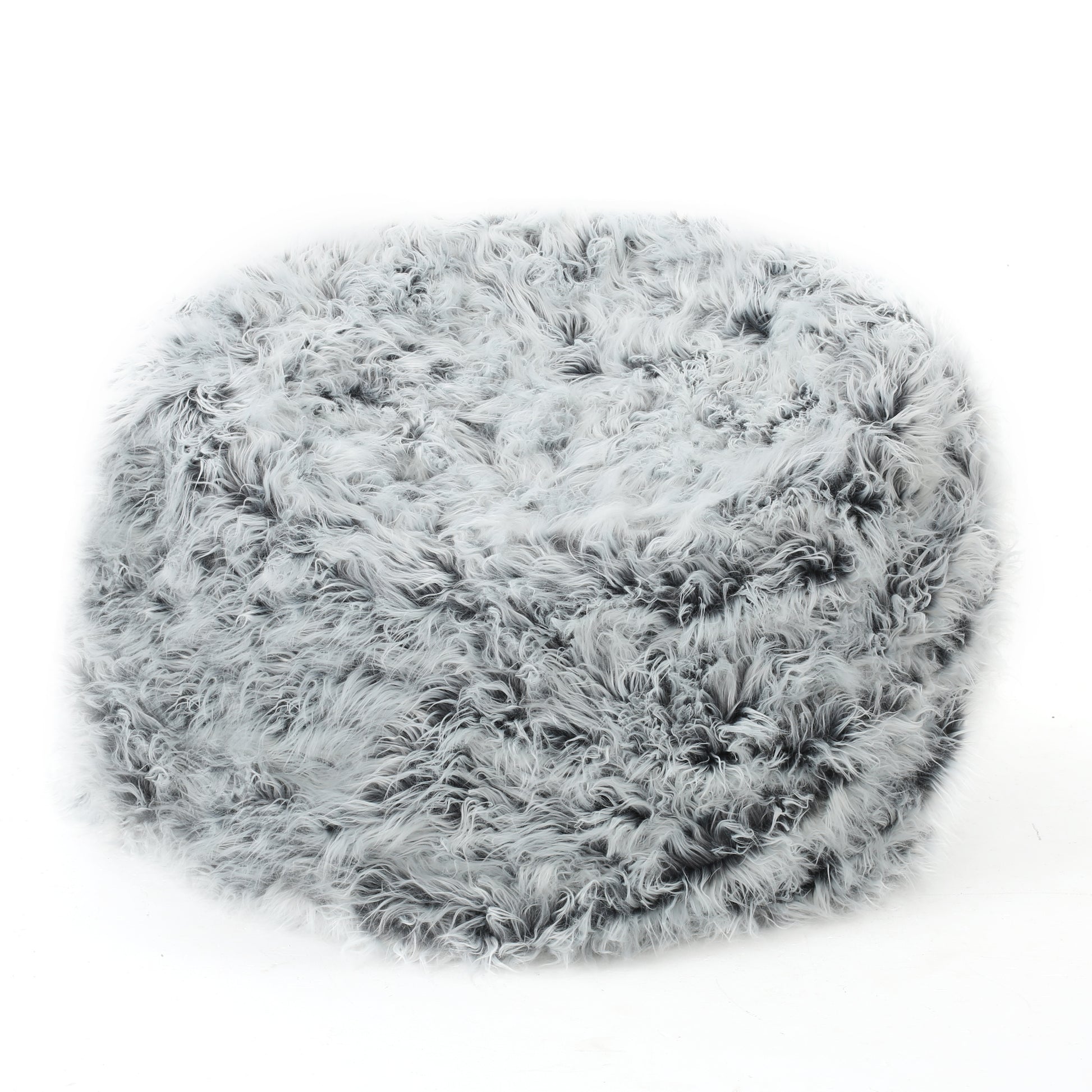 Mahin 5 Foot Rounded Faux Fur Bean Bag, Silver Gray Gray Silver Faux Fur