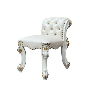 Vendome Vanity Stool Beige Pu & Antique Silver Finish Bd01508 Silver Pu