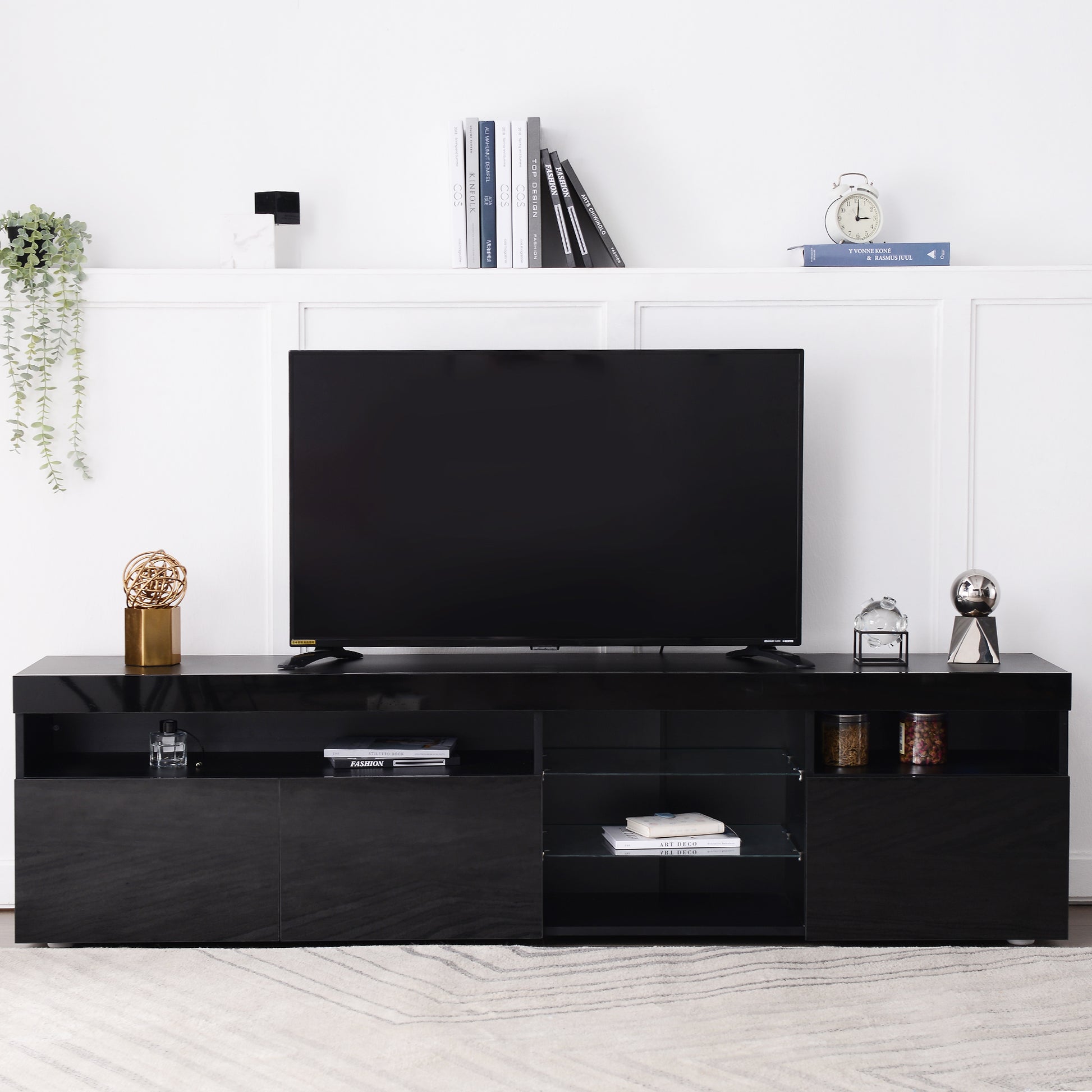 Modern Design Tv Stands For Tvs Up To 80'', Led Light Entertainment Center, Media Console With Multi Functional Storage, Tv Cabinet For Living Room,Bedroom, Home Theatre Black Primary Living Space 70 79 Inches 70 79 Inches Particle Board