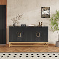 Sideboard Buffet Cabinet With Storage, Sideboard Cabinet With Adjustable Shelves, Rectangular Metal Handles And Legs For Kitchen, Living Room, And Dining Room, Black Black Mdf