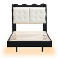 Twin Size Upholstery Platform Bed Frame With Led Light Strips,Headboard Storage Space And Two Usb Charging Deisgn,Black Black Upholstered