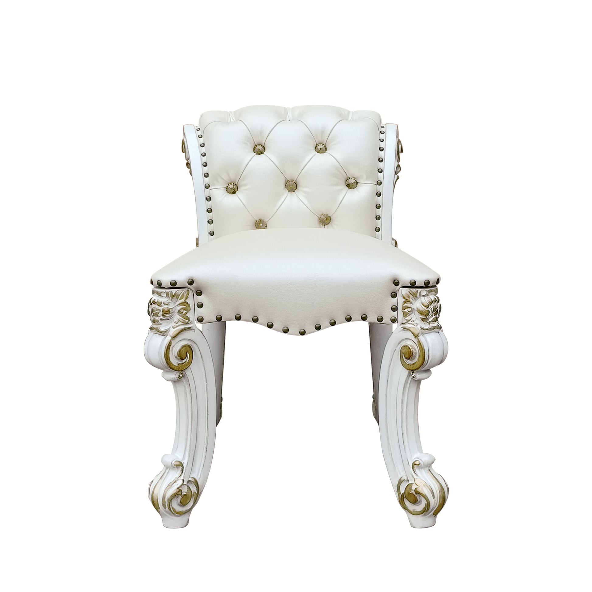 Vendome Vanity Stool Beige Pu & Antique Silver Finish Bd01508 Silver Pu