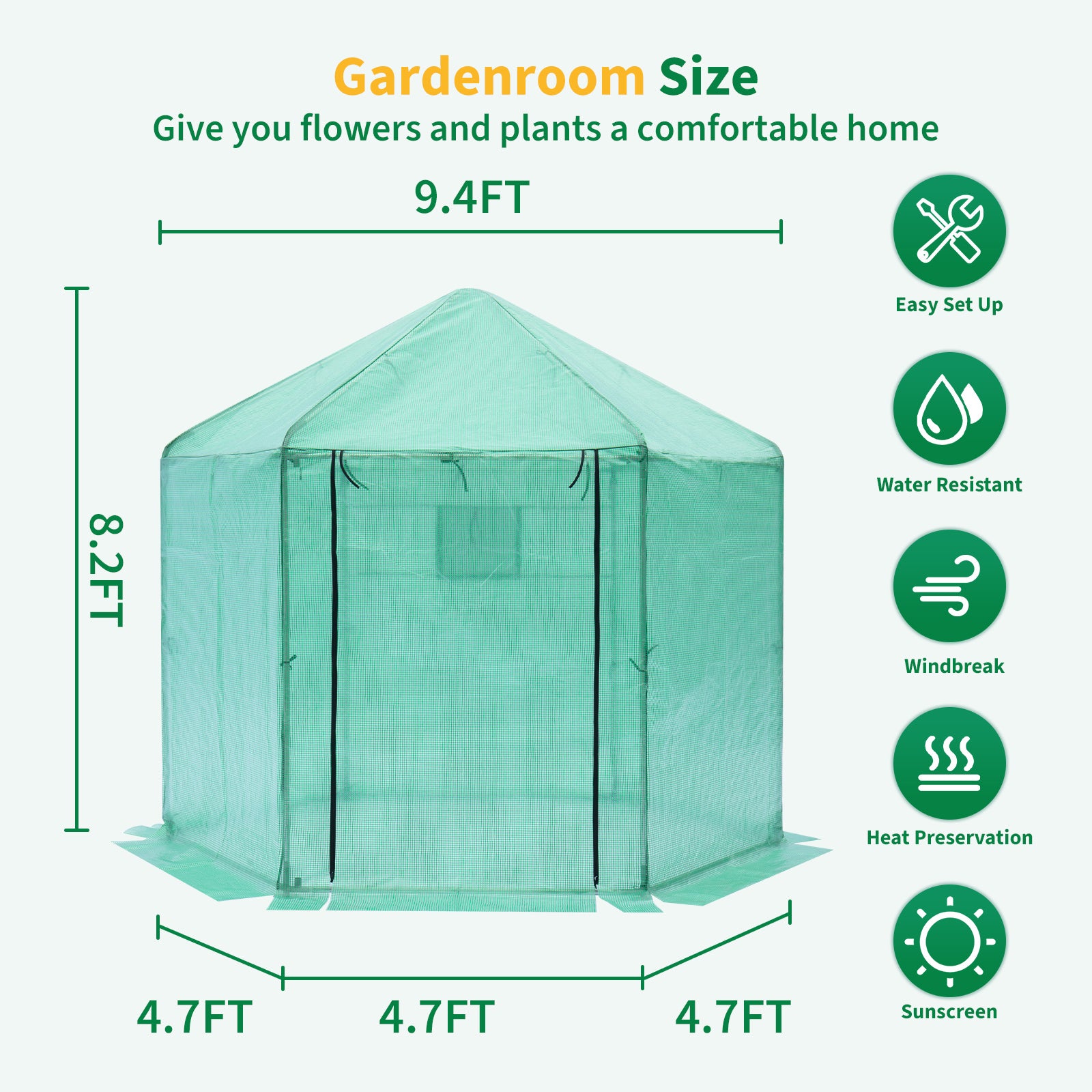 Walk In Greenhouse Hexagonal Upgrade Reinforced Frame Heavy Duty Plastic Greenhouse Reinforced Thickened Waterproof Insulation 9.2*8.1 Ft Green Garden & Outdoor Metal