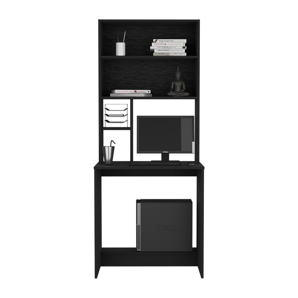 Xalo Computer Hutch Desk, Lower Shelf, Four Shelves, Black Black Particle Board Particle Board