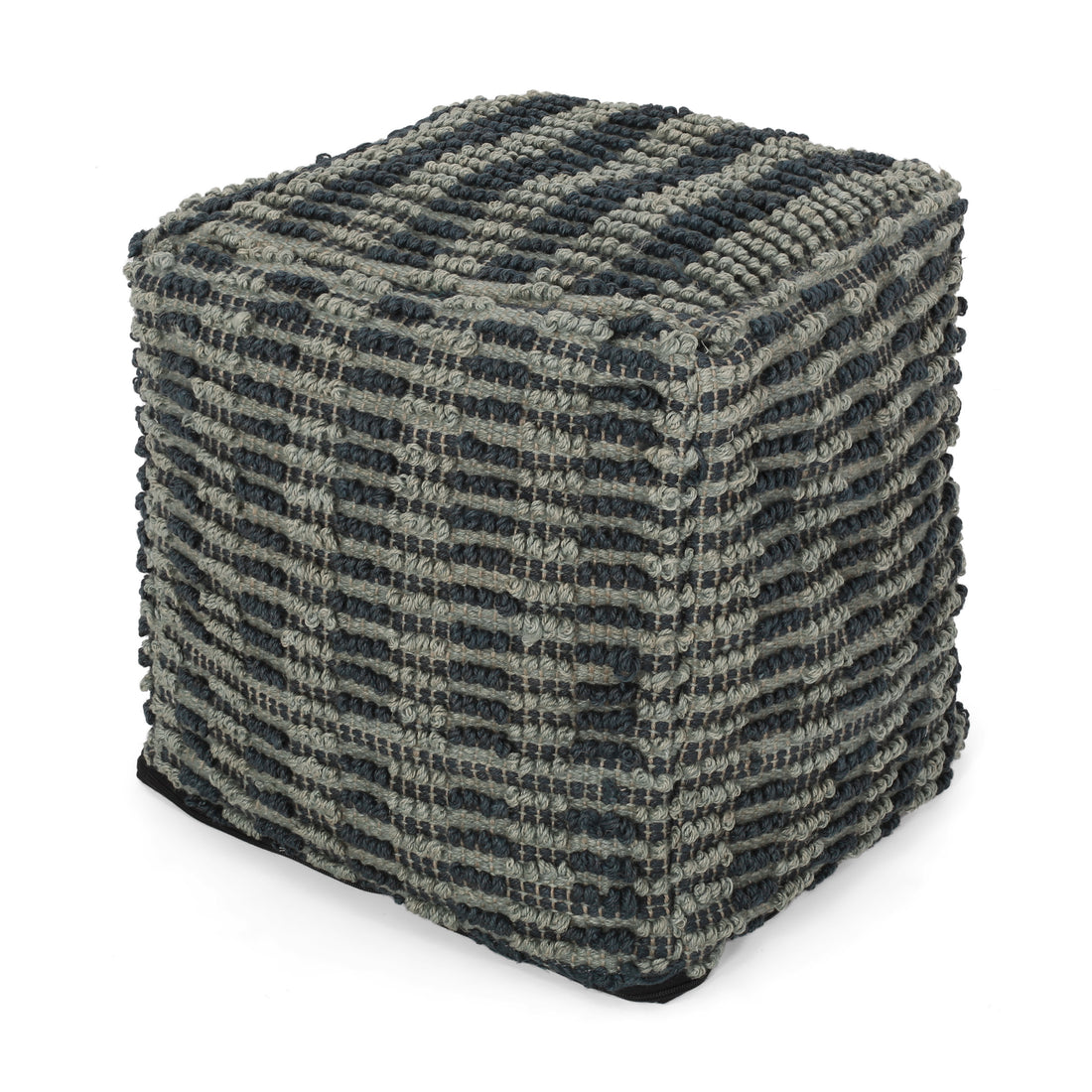 Walle Fabric Square Pouf, Blue And Teal Teal Blue Fabric