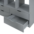 Twin Size Loft Bed With Large Shelves, Writing Desk And Led Light, Gray Gray Solid Wood Mdf