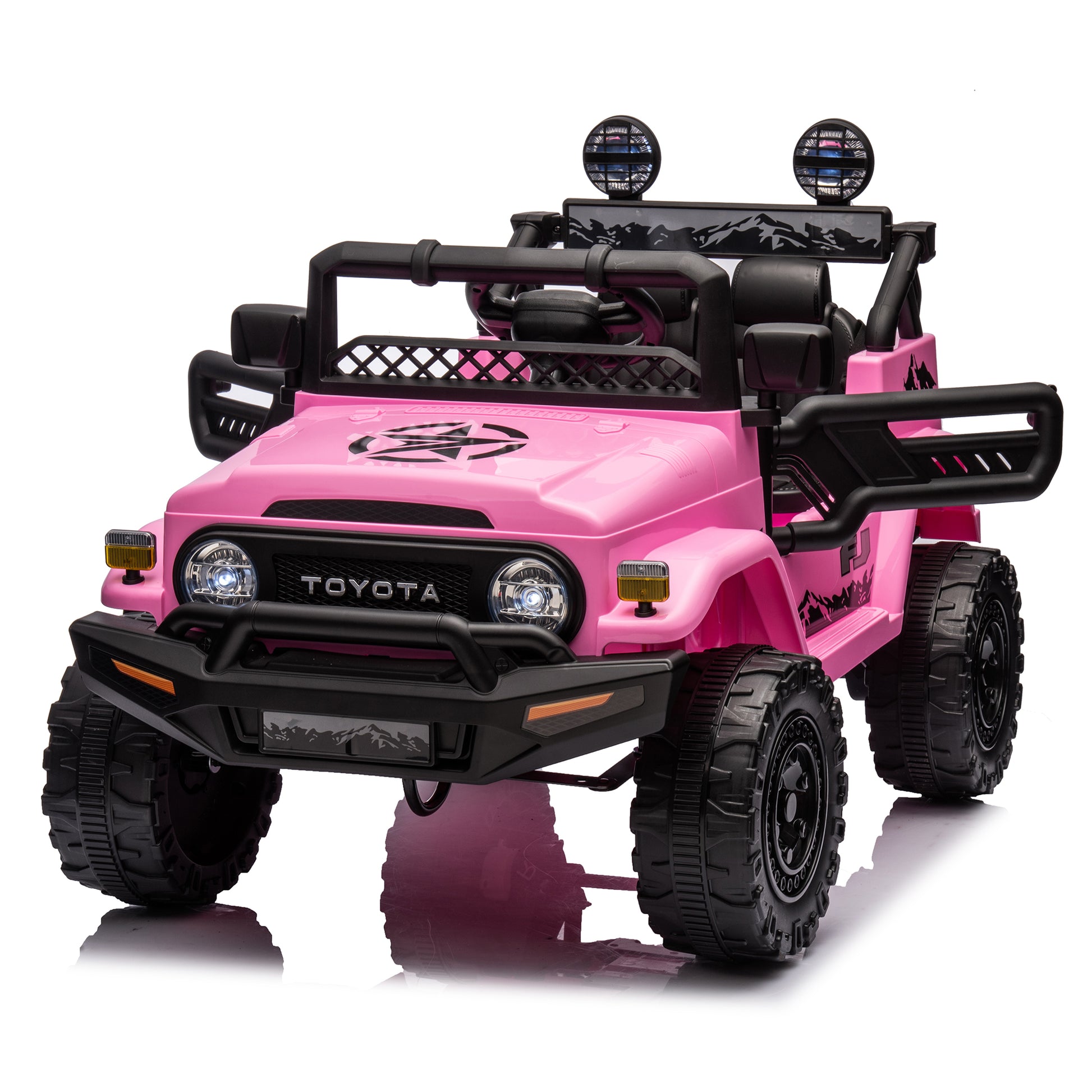 Licensed Toyota Fj Cruiser,12V Kids Ride On Car 2.4G W Parents Remote Control,Electric Car For Kids,Three Speed Adjustable,Power Display, Usb,Mp3 ,Bluetooth,Led Light,Three Point Safety Belt Pink Plastic