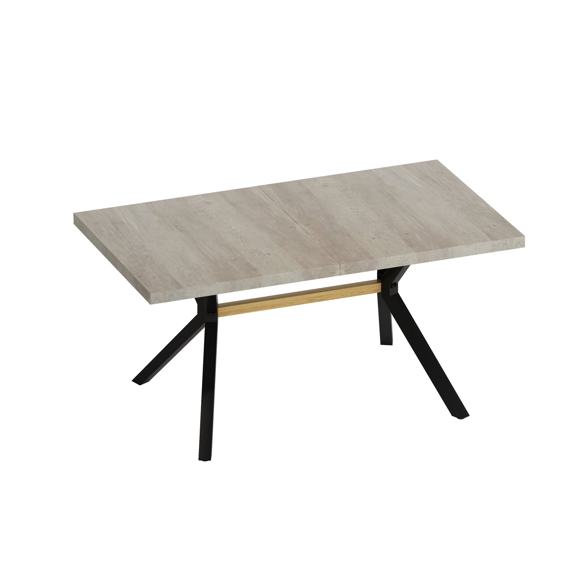 62.99" 78.74"Retro Rectangular Stretch Table, Grey Carole Top, Black Embossed Center Plate, Walnut Color Beam, Black Fine Sand Iron Foot Base Dining Table Grey Seats 6 Rectangular Mdf Metal