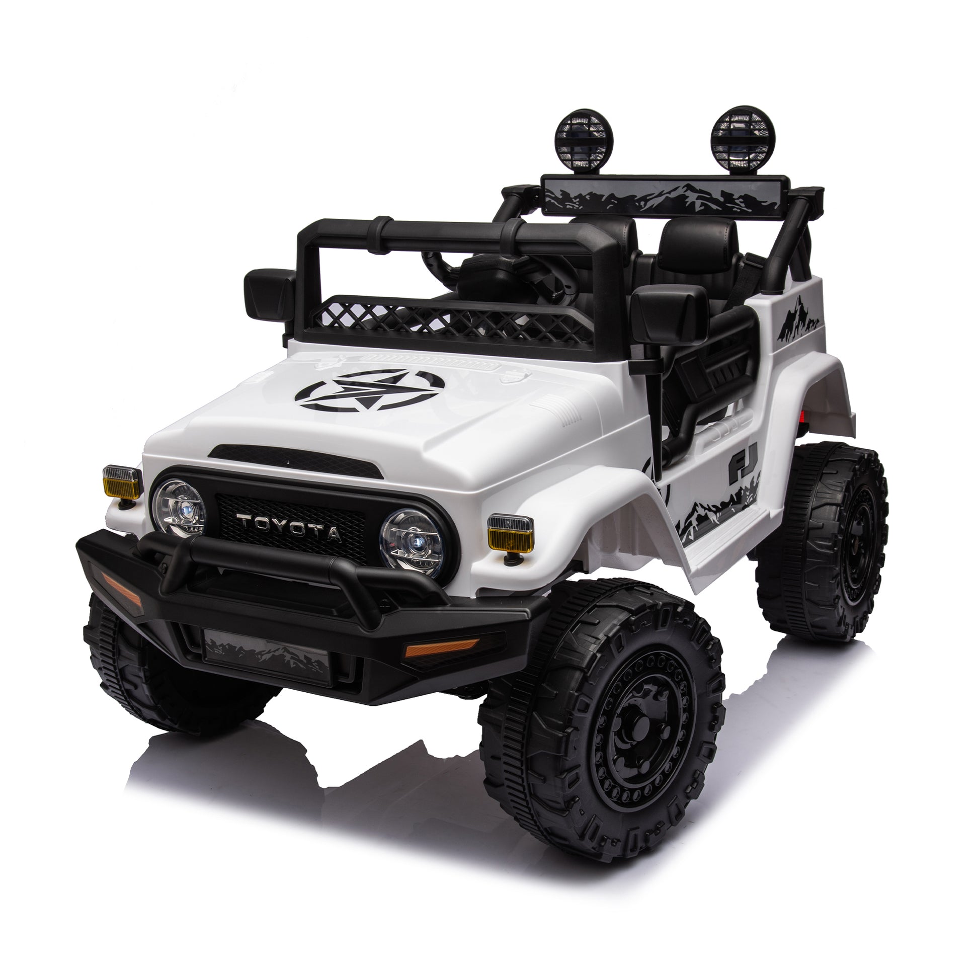 Licensed Toyota Fj Cruiser,12V Kids Ride On Car 2.4G W Parents Remote Control,Electric Car For Kids,Three Speed Adjustable,Power Display, Usb,Mp3 ,Bluetooth,Led Light,Three Point Safety Belt White Plastic