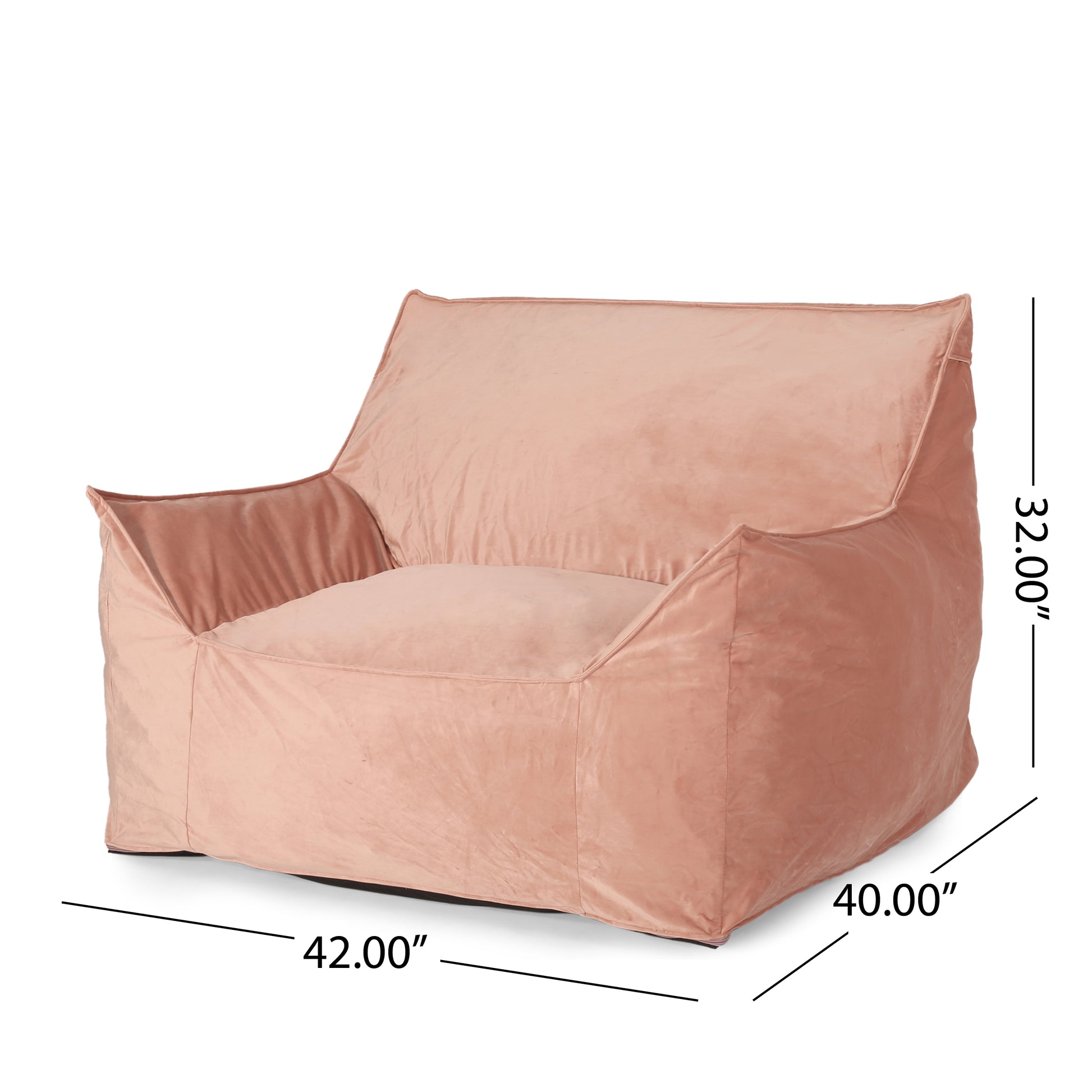 Allea Velveteen Bean Bag Chair With Armrests, Pink Pink Velvet