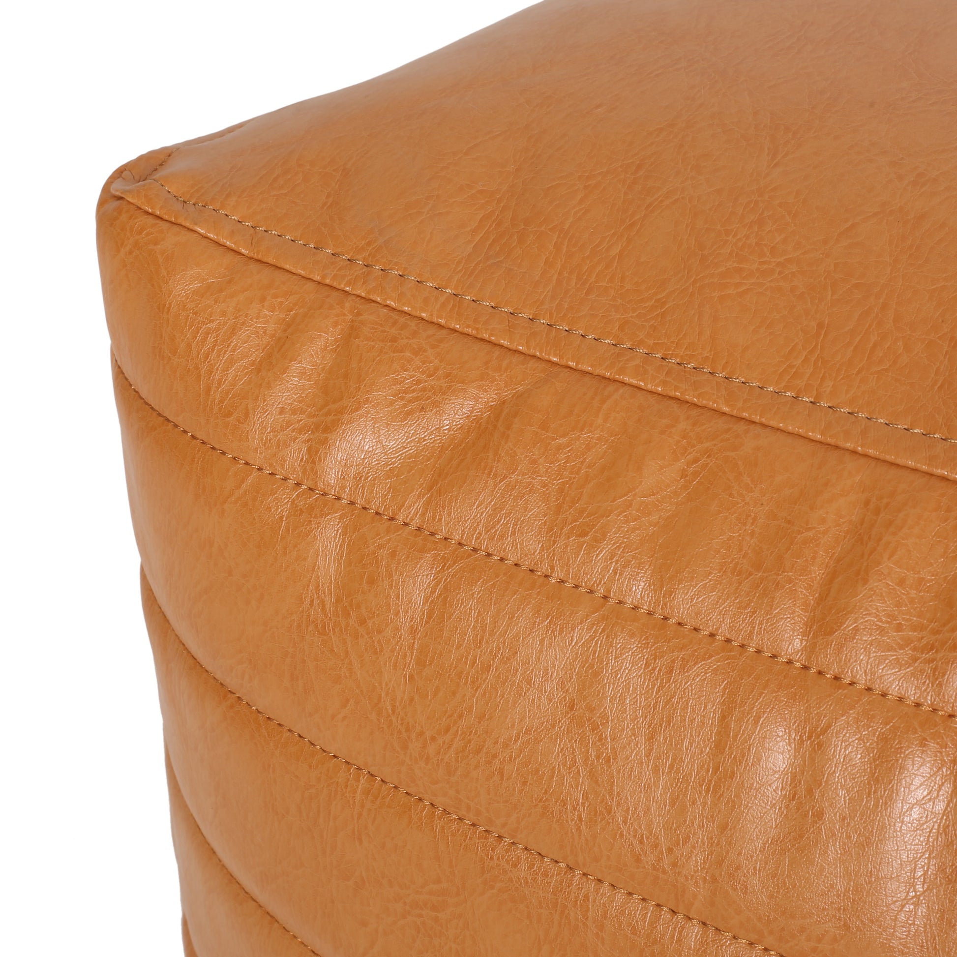 Candy Contemporary Faux Leather Suqare Pouf, Caramel Caramel Faux Leather