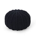 Bordeaux Knitted Cotton Round Pouf, Dark Blue Dark Blue Cotton