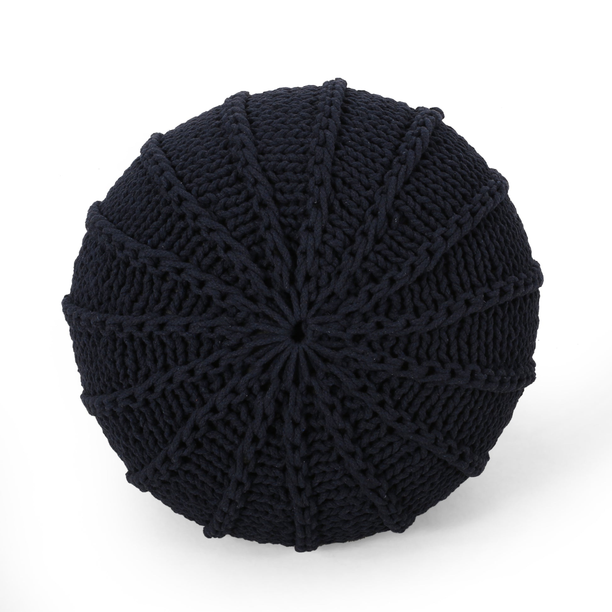 Bordeaux Knitted Cotton Round Pouf, Dark Blue Dark Blue Cotton