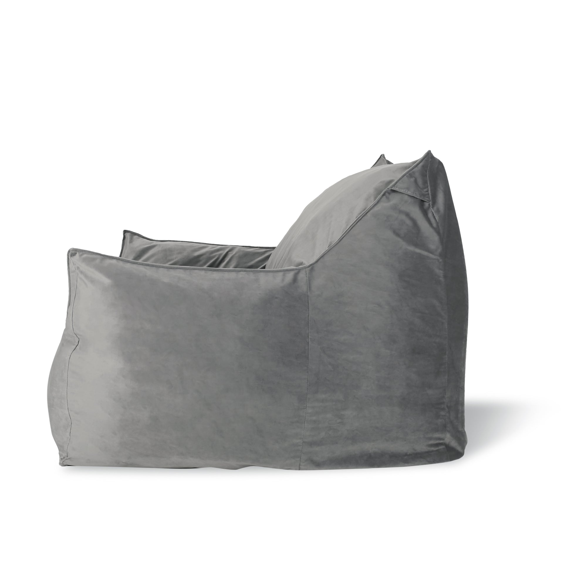 Allea Velveteen Bean Bag Chair With Armrests, Grey Grey Velvet