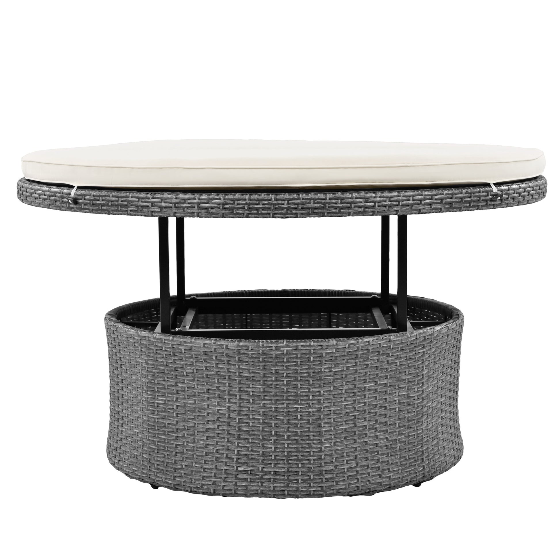 Patio 5 Piece Round Rattan Sectional Sofa Set All Weather Pe Wicker Sunbed Daybed With Round Liftable Table And Washable Cushions For Outdoor Backyard Poolside, Beige Yes Deep Seating Beige Water Resistant Frame Water Resistant Cushion Garden & Outdoor