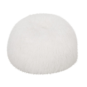 Mandana 3 Foot Rounded Faux Fur Bean Bag, White White Faux Fur
