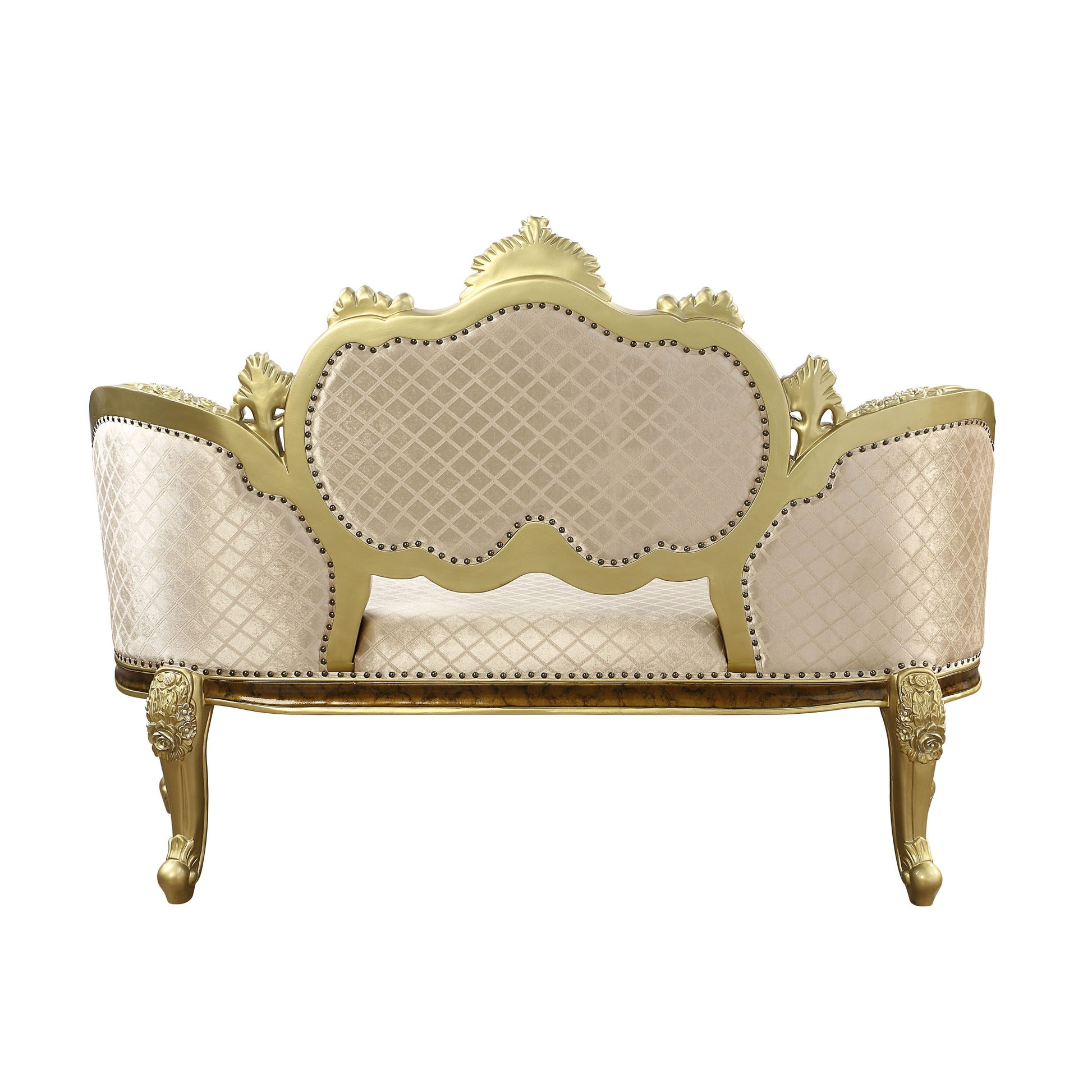 Desiderius Bench, Beige Fabric, Antique Gold & Hand Paint Brown Beige Gold Wood