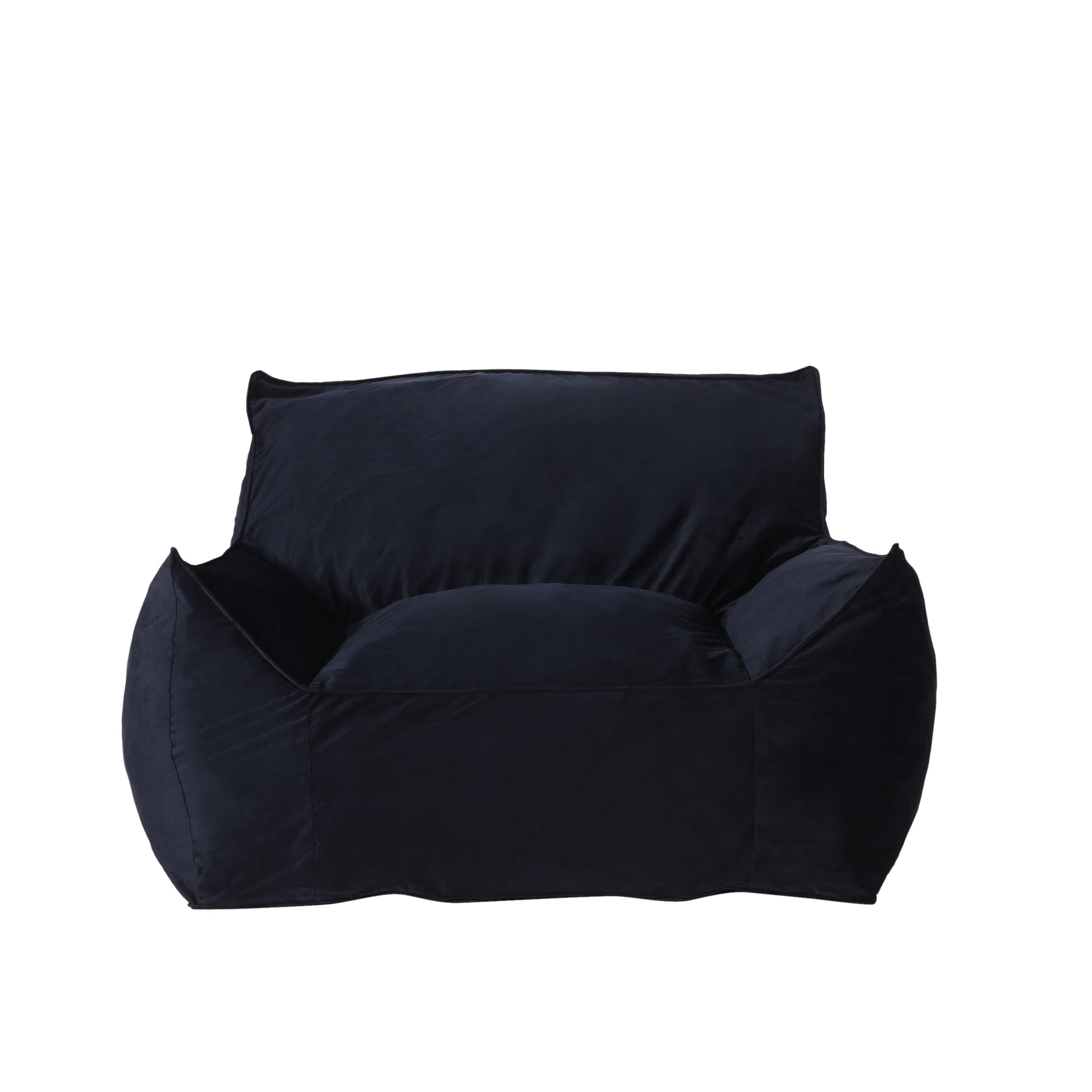 Allea Velveteen Bean Bag Chair With Armrests, Midnight Blue Dark Blue Velvet