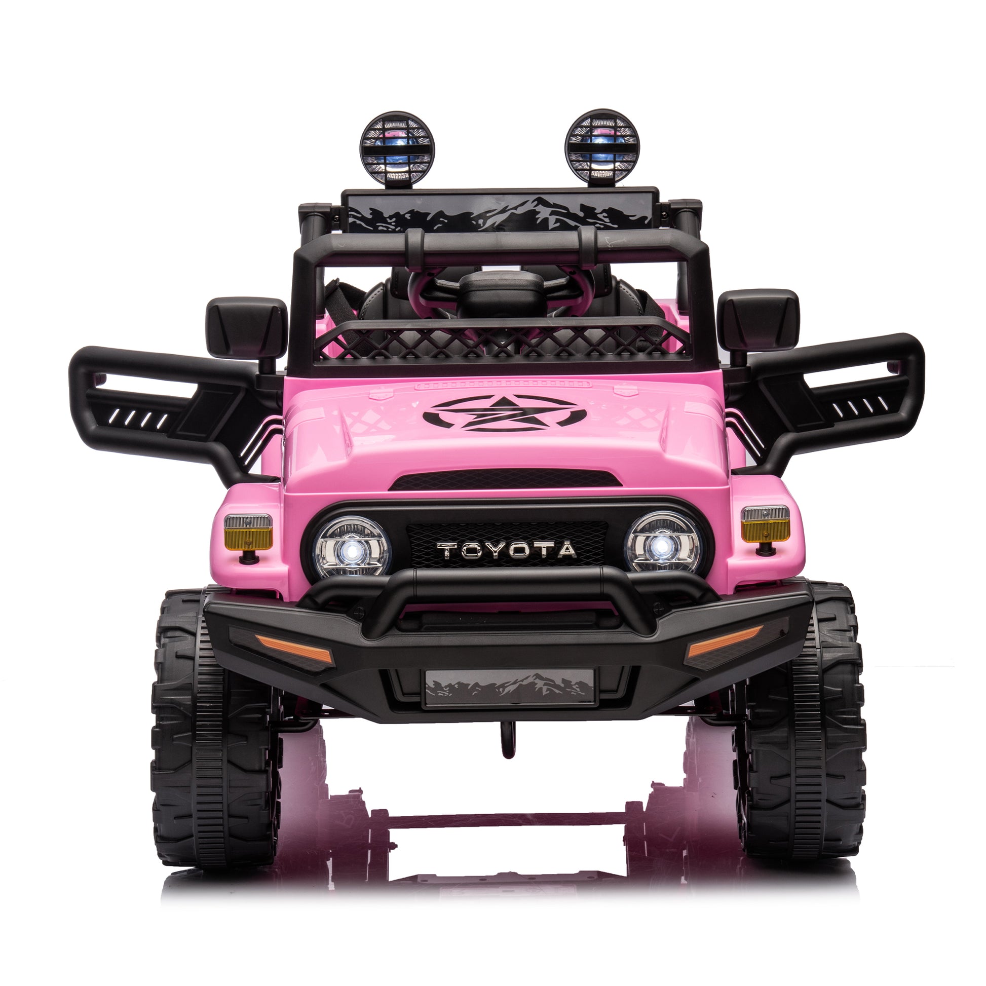 Licensed Toyota Fj Cruiser,12V Kids Ride On Car 2.4G W Parents Remote Control,Electric Car For Kids,Three Speed Adjustable,Power Display, Usb,Mp3 ,Bluetooth,Led Light,Three Point Safety Belt Pink Plastic