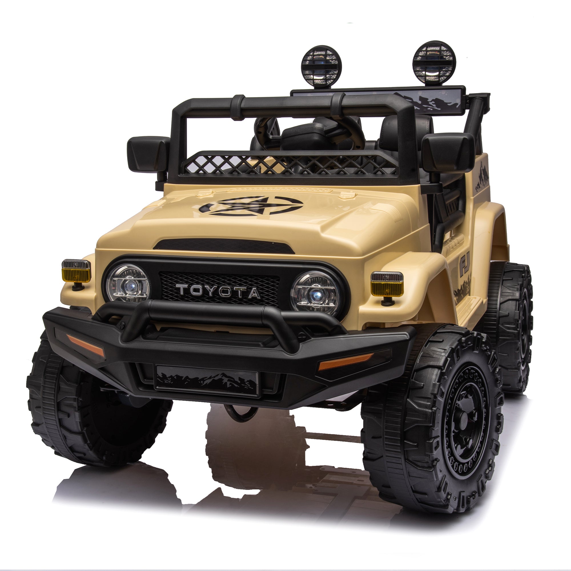 Licensed Toyota Fj Cruiser,12V Kids Ride On Car 2.4G W Parents Remote Control,Electric Car For Kids,Three Speed Adjustable,Power Display, Usb,Mp3 ,Bluetooth,Led Light,Three Point Safety Belt Beige Plastic