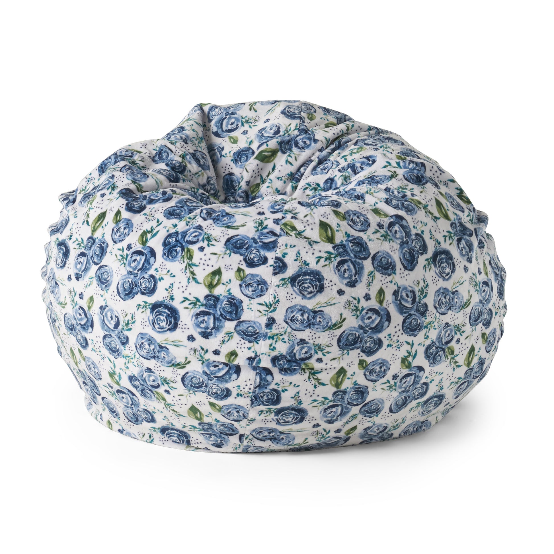 Spring 3 Foot Rounded Bean Bag, Blue Rose Print Navy Multi Fabric