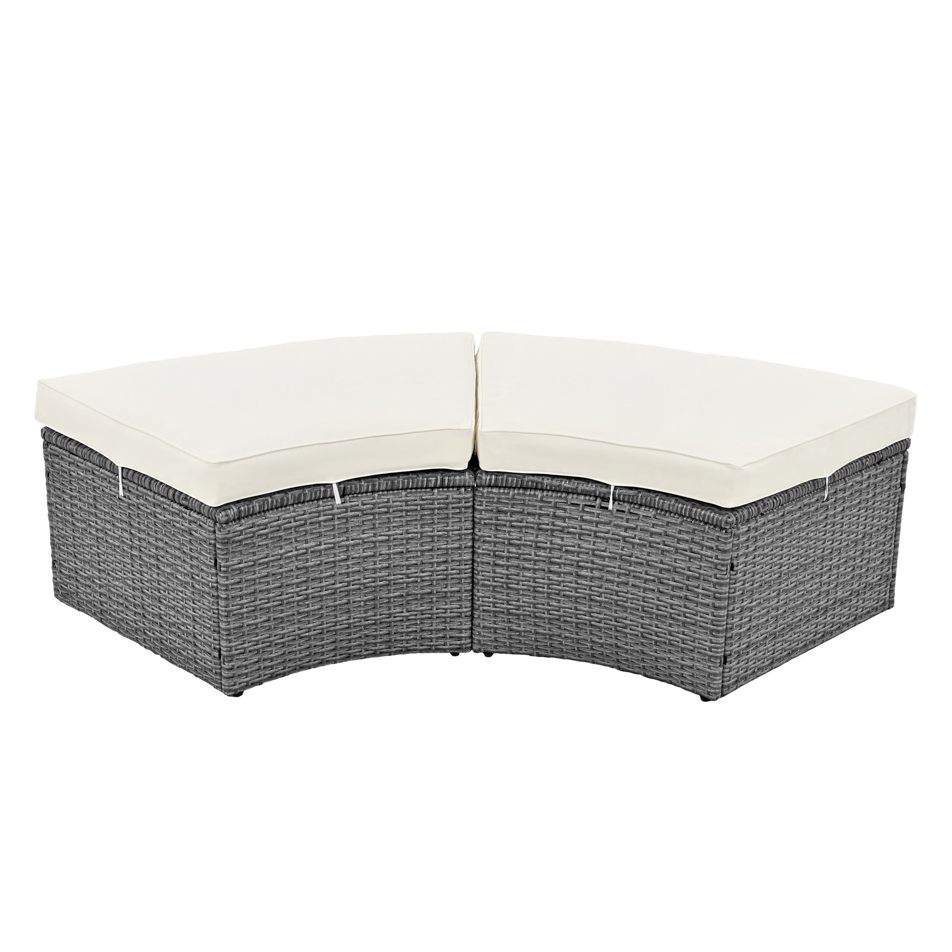 Patio 5 Piece Round Rattan Sectional Sofa Set All Weather Pe Wicker Sunbed Daybed With Round Liftable Table And Washable Cushions For Outdoor Backyard Poolside, Beige Yes Deep Seating Beige Water Resistant Frame Water Resistant Cushion Garden & Outdoor