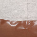 Maxi 5 Foot Two Color Fabric And Faux Leather Rounded Bean Bag, Light Grey And Coffee Brown Light Grey Brown Faux Leather