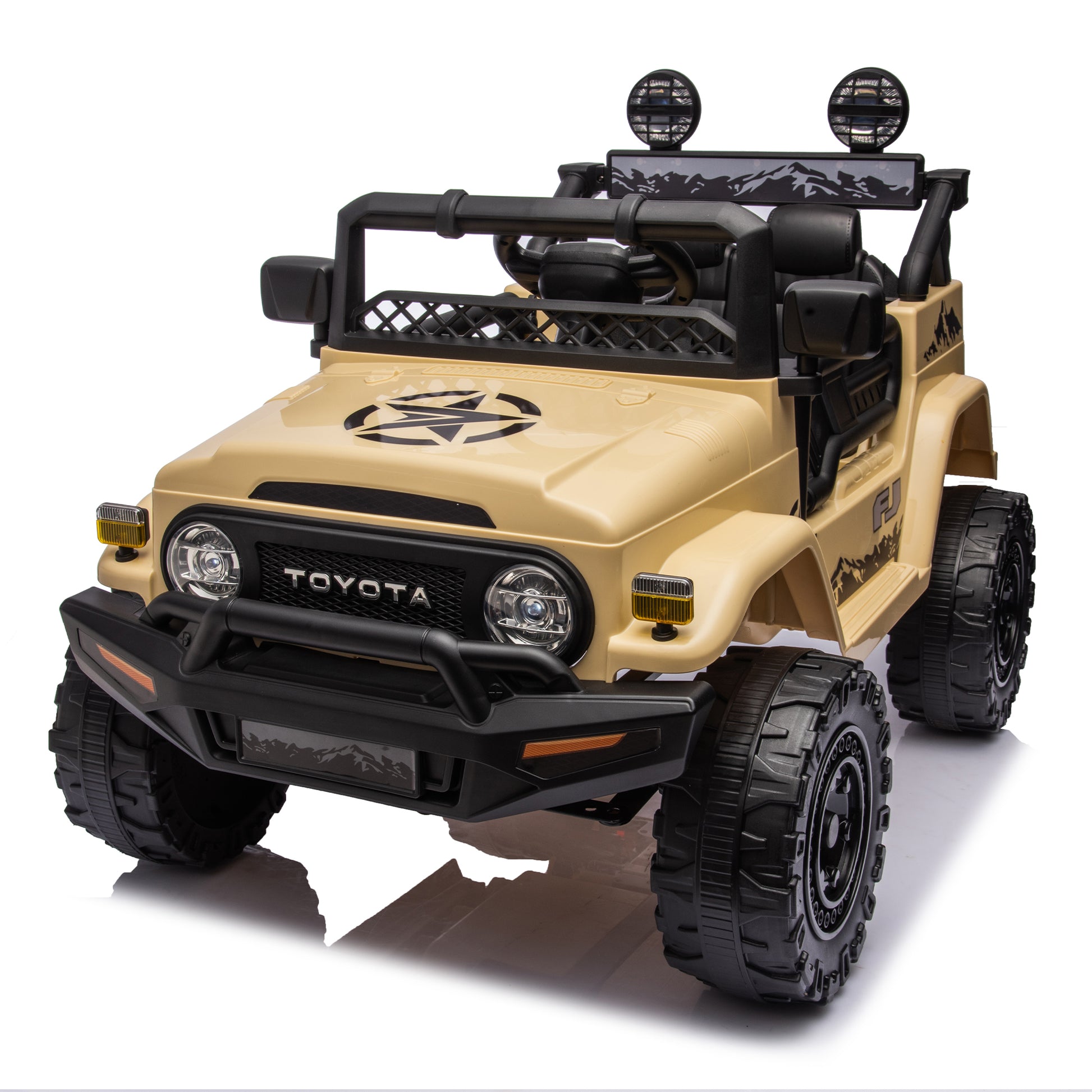 Licensed Toyota Fj Cruiser,12V Kids Ride On Car 2.4G W Parents Remote Control,Electric Car For Kids,Three Speed Adjustable,Power Display, Usb,Mp3 ,Bluetooth,Led Light,Three Point Safety Belt Beige Plastic