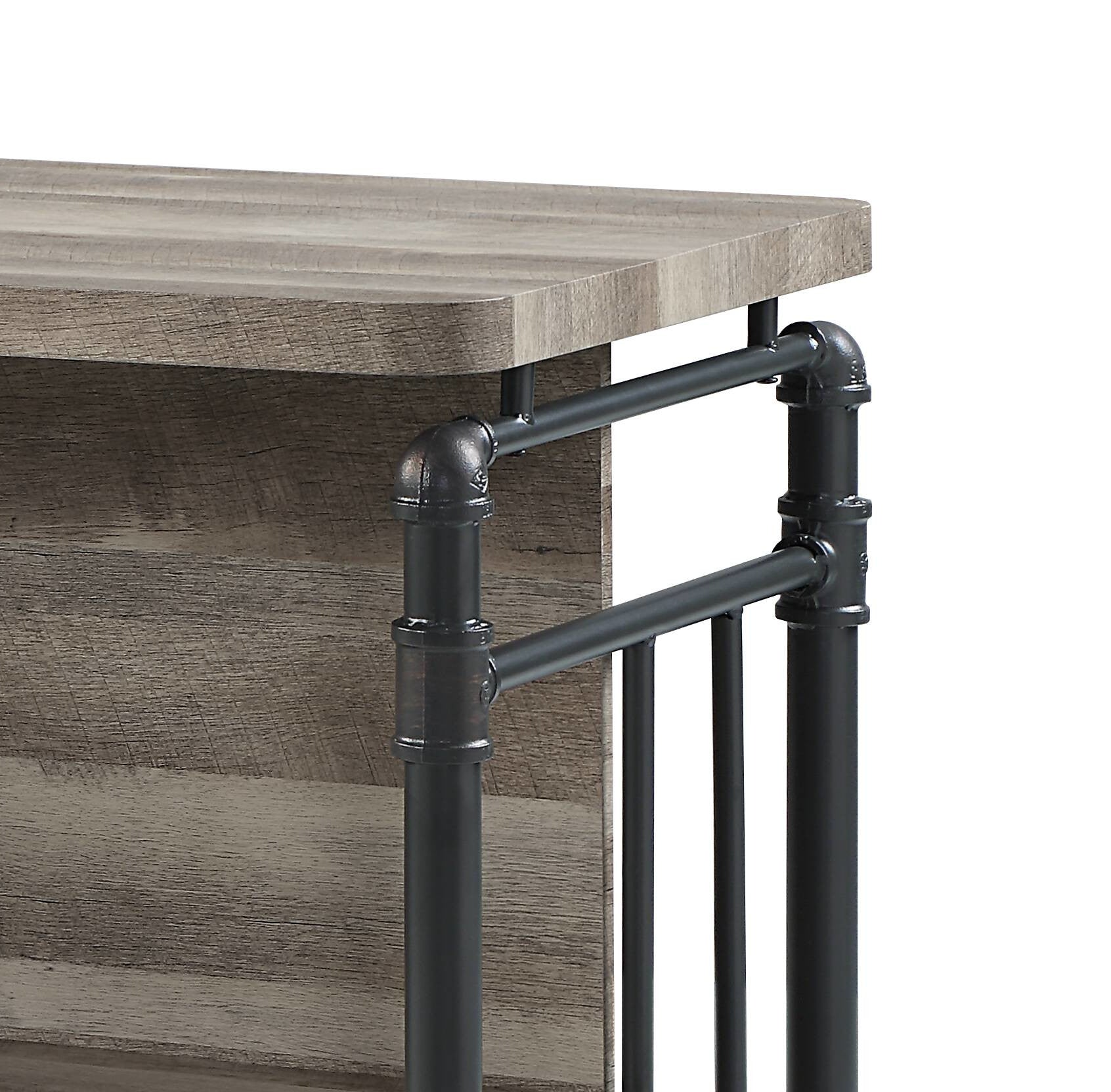 Edina Kitchen Island, Antique Oak & Sandy Gray Finish Dn01935 Oak Wood Metal