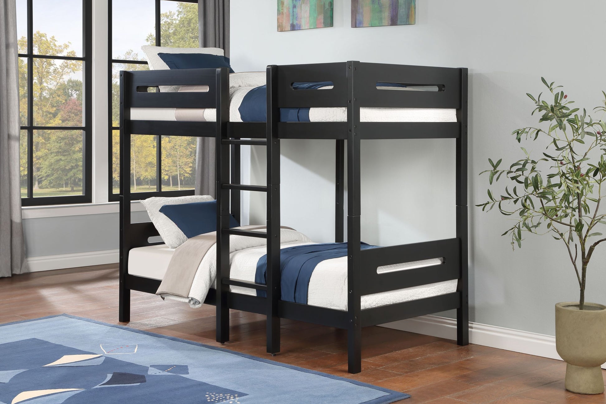 Ekko Twin Twin Bunk Bed, Black Finish Bd01910 Black Solid Wood