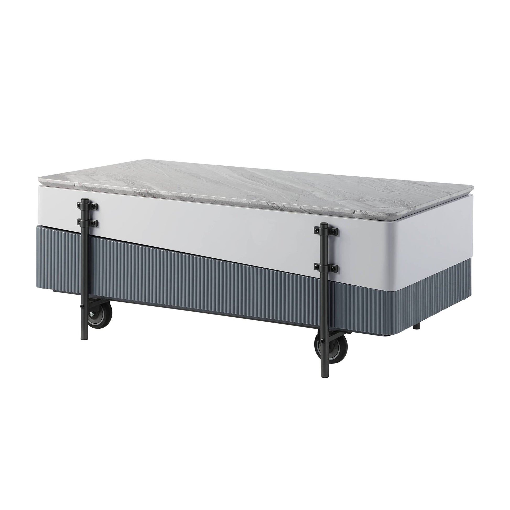 Wilkins Coffee Table W Lift Top, White & Gray High Gloss Finish White Gray Wood Metal