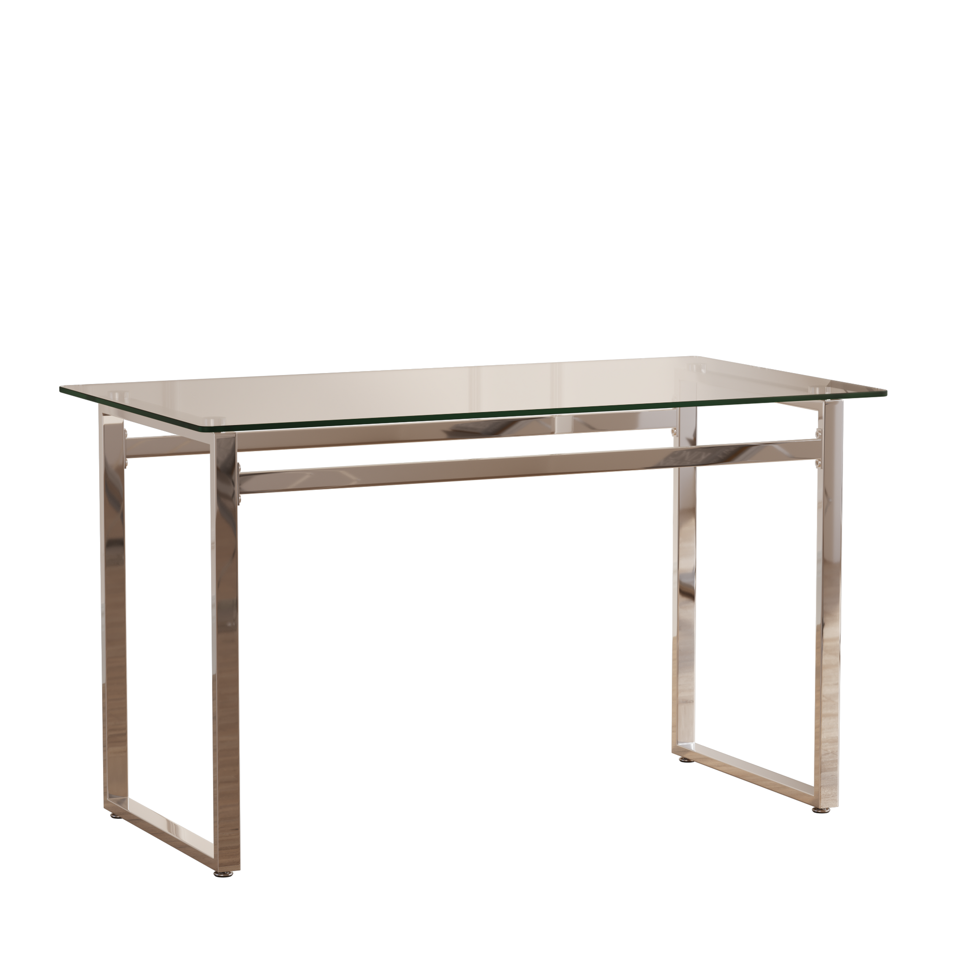 Modern Minimalist Rectangular Glass Dining Table For 4 6 With 0.31" Tempered Glass Tabletop And Silver Chrome Metal Legs, Writing Table Desk, For Kitchen Dining Living Room, 51" W X 27"D X 30" H Transparent Glass