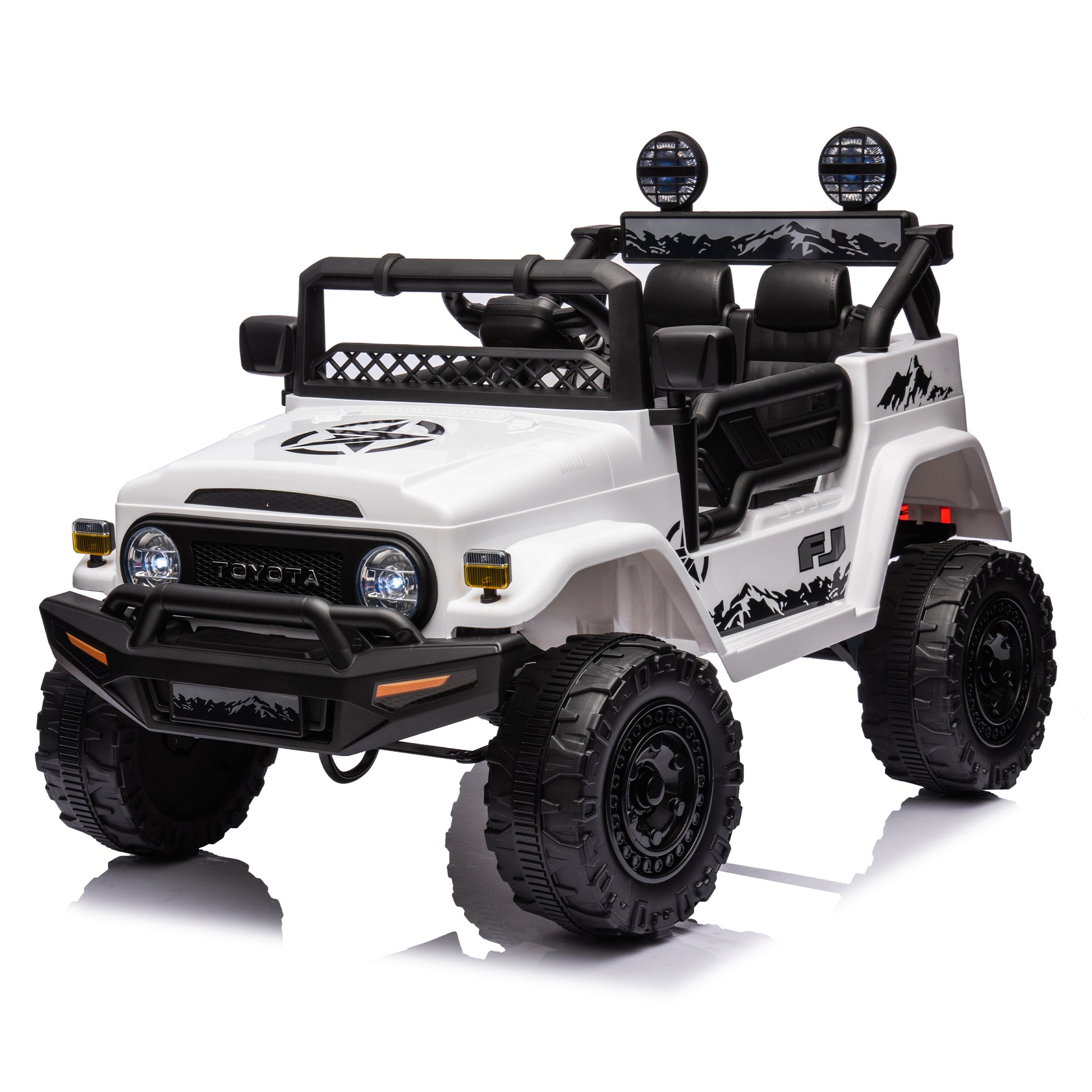 Licensed Toyota Fj Cruiser,12V Kids Ride On Car 2.4G W Parents Remote Control,Electric Car For Kids,Three Speed Adjustable,Power Display, Usb,Mp3 ,Bluetooth,Led Light,Three Point Safety Belt White Plastic