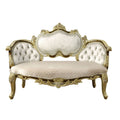 Desiderius Bench, Beige Fabric, Antique Gold & Hand Paint Brown Beige Gold Wood