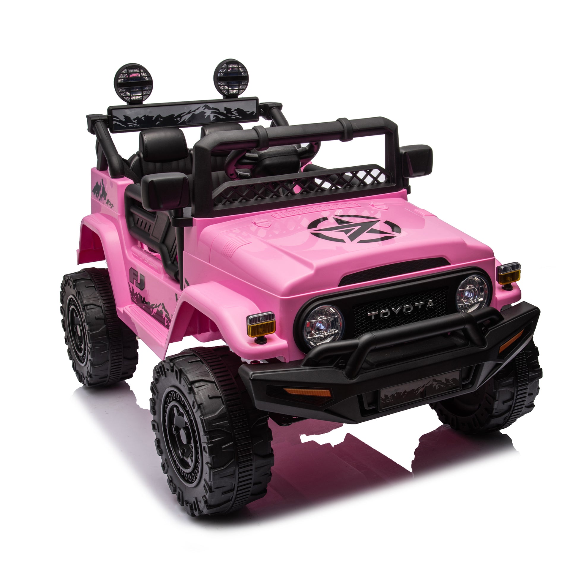 Licensed Toyota Fj Cruiser,12V Kids Ride On Car 2.4G W Parents Remote Control,Electric Car For Kids,Three Speed Adjustable,Power Display, Usb,Mp3 ,Bluetooth,Led Light,Three Point Safety Belt Pink Plastic